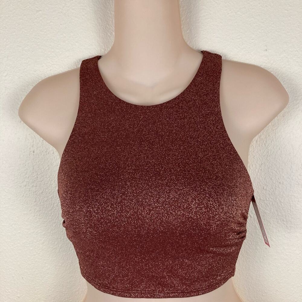 Xhilaration Bathing Swim Suit Top Size S Raisin Copper Sparkly Racerback - Picture 2 of 7